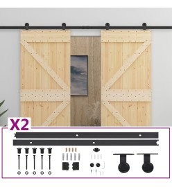 Porte coulissante avec kit de quincaillerie 80x210cm Pin massif