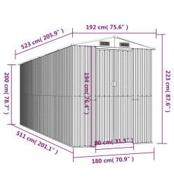 Abri de jardin Anthracite 192x523x223 cm Acier galvanisé