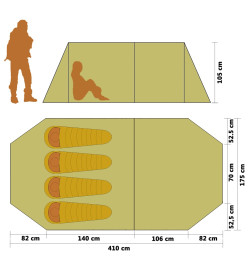 Tente de camping 4 personnes Bleu marine et vert