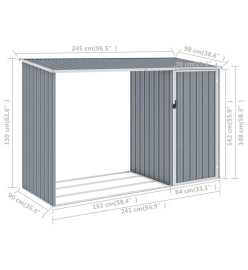 Abri à bois de jardin Gris 245x98x159 cm Acier galvanisé