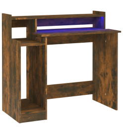 Bureau et lumières LED Chêne fumé 97x45x90 cm Bois d'ingénierie