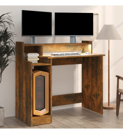 Bureau et lumières LED Chêne fumé 97x45x90 cm Bois d'ingénierie