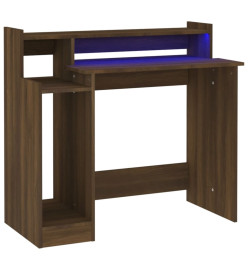 Bureau et lumières LED Chêne brun 97x45x90 cm Bois d'ingénierie