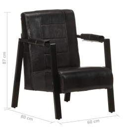 Fauteuil 60x80x87 cm Noir Cuir de chèvre véritable