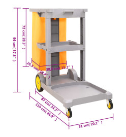 Chariot de nettoyage à 3 niveaux sac amovible tissu PP&Oxford