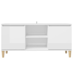 Meuble TV avec pieds en bois Blanc brillant 103,5x35x50 cm