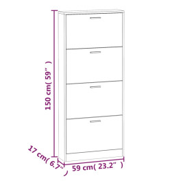 Armoire à chaussures Blanc 59x17x150 cm Bois d'ingénierie