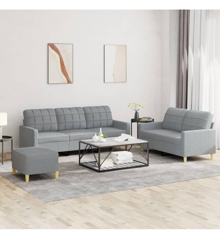 Ensemble de canapés 3 pcs avec coussins Gris clair Tissu