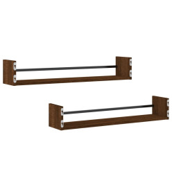 Étagères murales avec barres 2 pcs chêne marron 80x16x14 cm