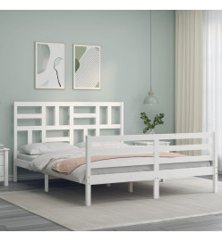 Cadre de lit avec tête de lit blanc 160x200 cm bois massif