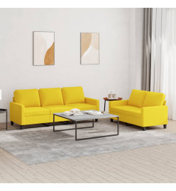 Ensemble de canapés 2 pcs avec coussins Jaune clair Tissu