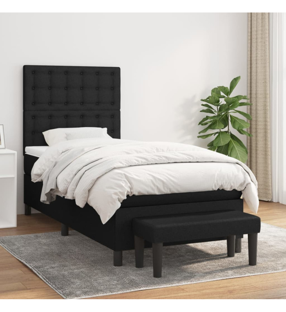 Lit à sommier tapissier avec matelas Noir 100x200 cm Tissu Lit à sommier tapissier avec matelas Noir 100x200 cm Tissu