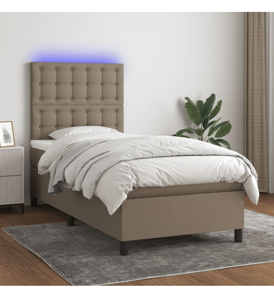 Sommier tapissier avec matelas et LED Taupe 80x200cm Tissu Sommier tapissier avec matelas et LED Taupe 80x200cm Tissu