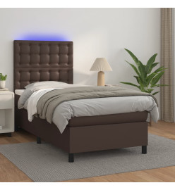 Sommier tapissier et matelas et LED Marron 90x200 cm Similicuir