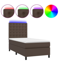 Sommier tapissier et matelas et LED Marron 90x200 cm Similicuir