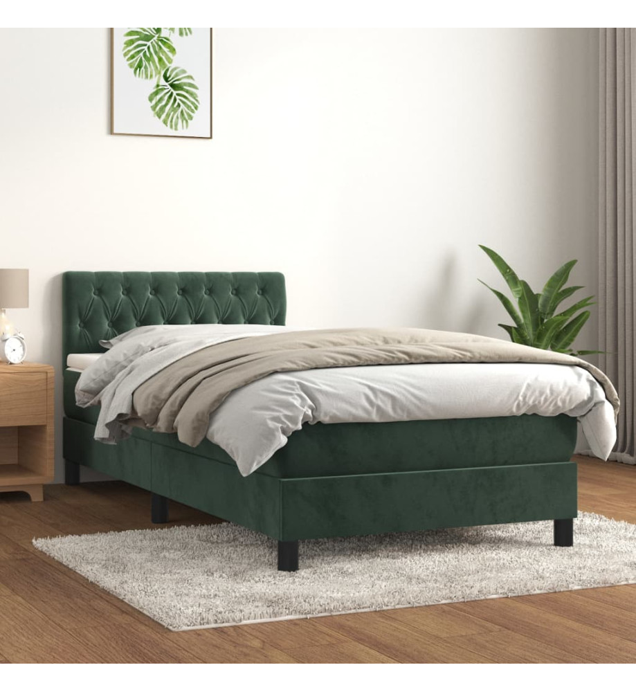 Lit à sommier tapissier avec matelas Vert foncé 90x190 cm Lit à sommier tapissier avec matelas Vert foncé 90x190 cm