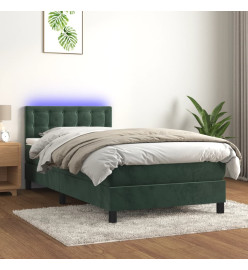 Sommier tapissier et matelas et LED Vert foncé 90x200cm Velours