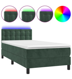 Sommier tapissier et matelas et LED Vert foncé 90x200cm Velours