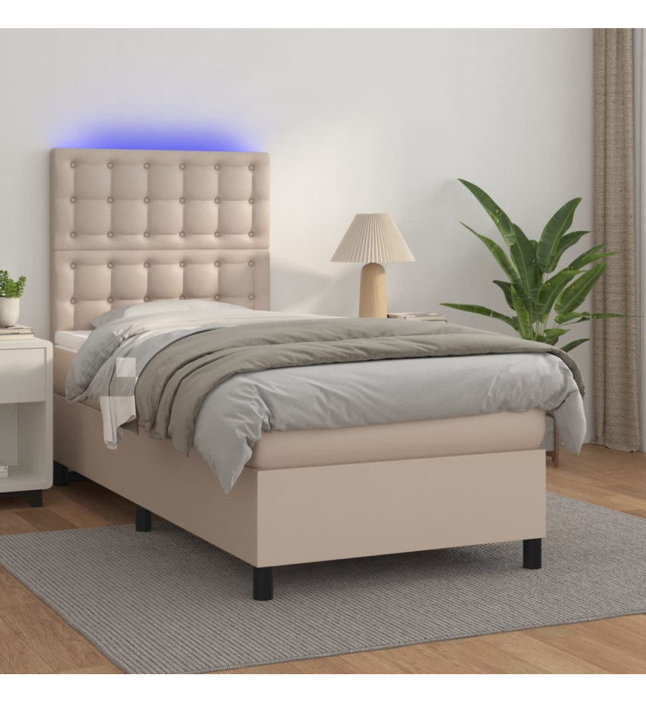 Sommier tapissier matelas et LED Cappuccino 90x200cm Similicuir Sommier tapissier matelas et LED Cappuccino 90x200cm Similicuir