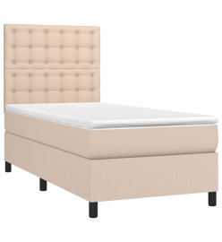 Sommier tapissier matelas et LED Cappuccino 90x200cm Similicuir