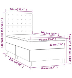 Sommier tapissier matelas et LED Cappuccino 90x200cm Similicuir