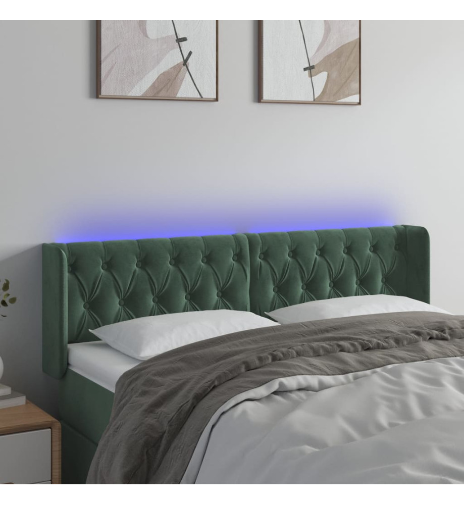 Tête de lit à LED Vert foncé 163x16x78/88 cm Velours Tête de lit à LED Vert foncé 163x16x78/88 cm Velours