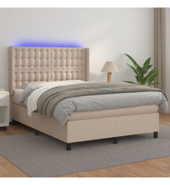 Sommier tapissier matelas LED Cappuccino 140x200 cm Similicuir