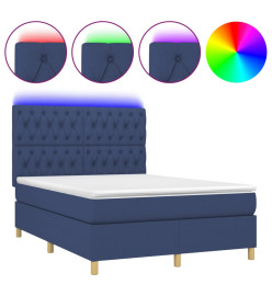 Sommier tapissier avec matelas et LED Bleu 140x200 cm Tissu