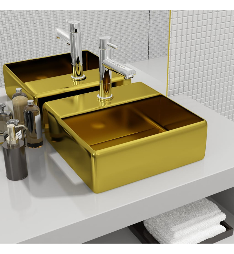 Lavabo avec trou pour robinet 38 x 30 x 11,5 cm Céramique Doré