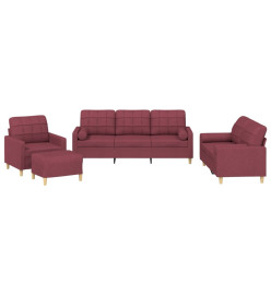 Ensemble de canapés 4 pcs avec coussins rouge bordeaux tissu