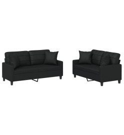 Ensemble de canapés 2 pcs avec coussins noir similicuir