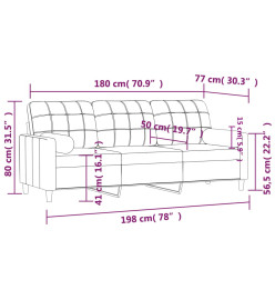 Canapé 3 places avec oreillers gris clair 180 cm tissu