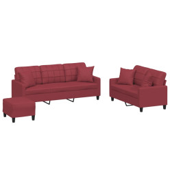 Ensemble de canapés 3 pcs et coussins rouge bordeaux similicuir