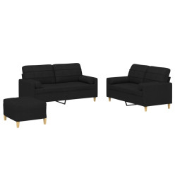 Ensemble de canapés 3 pcs avec coussins noir tissu