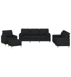 Ensemble de canapés 4 pcs avec coussins noir tissu