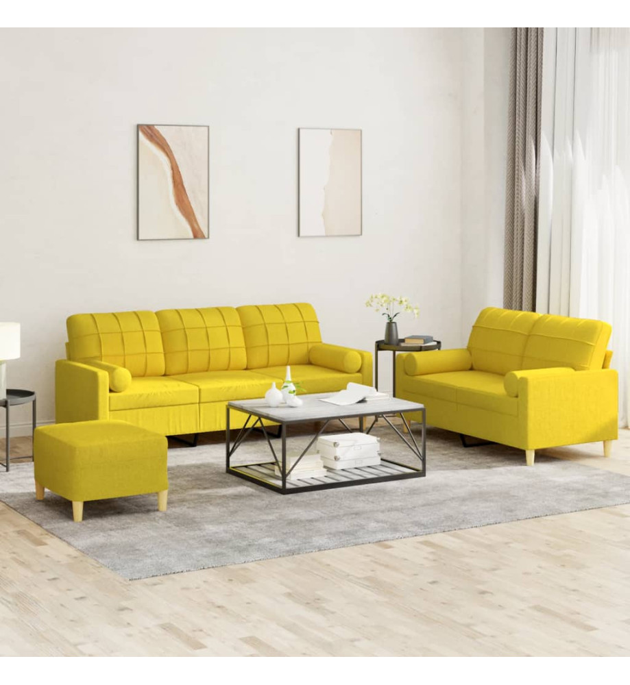 Ensemble de canapés 3 pcs avec coussins jaune clair tissu