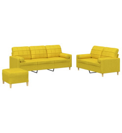 Ensemble de canapés 3 pcs avec coussins jaune clair tissu