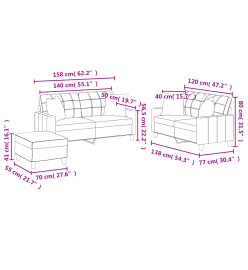 Ensemble de canapés 3 pcs avec coussins gris similicuir