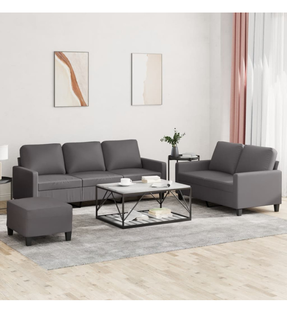 Ensemble de canapés 3 pcs avec coussins Gris Similicuir