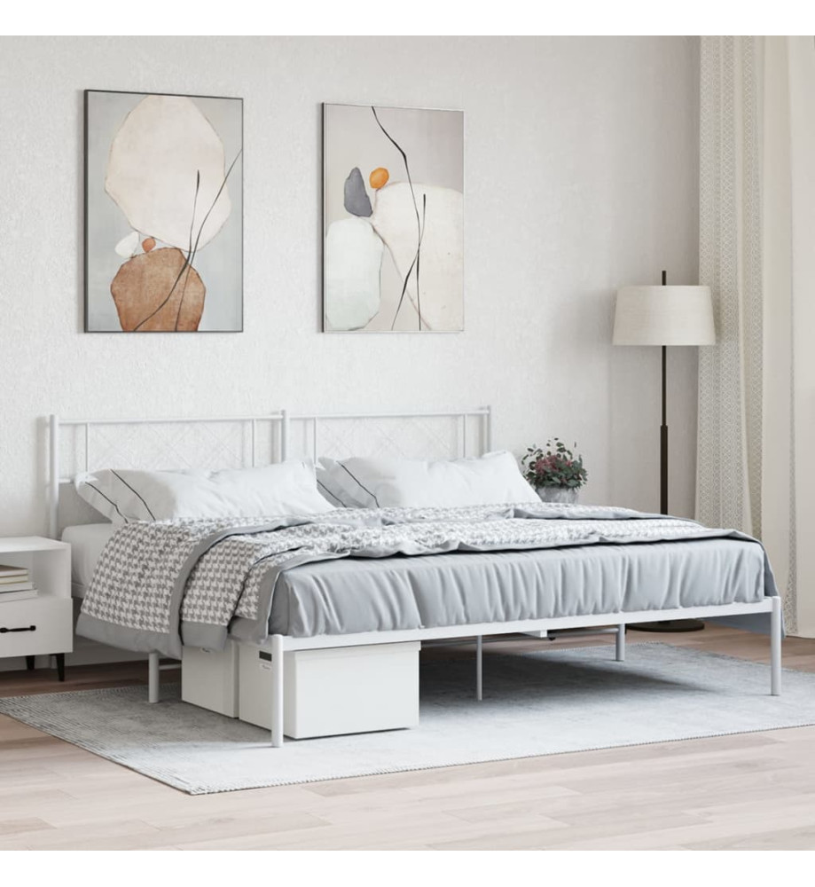 Cadre de lit métal avec tête de lit blanc 200x200 cm Cadre de lit métal avec tête de lit blanc 200x200 cm