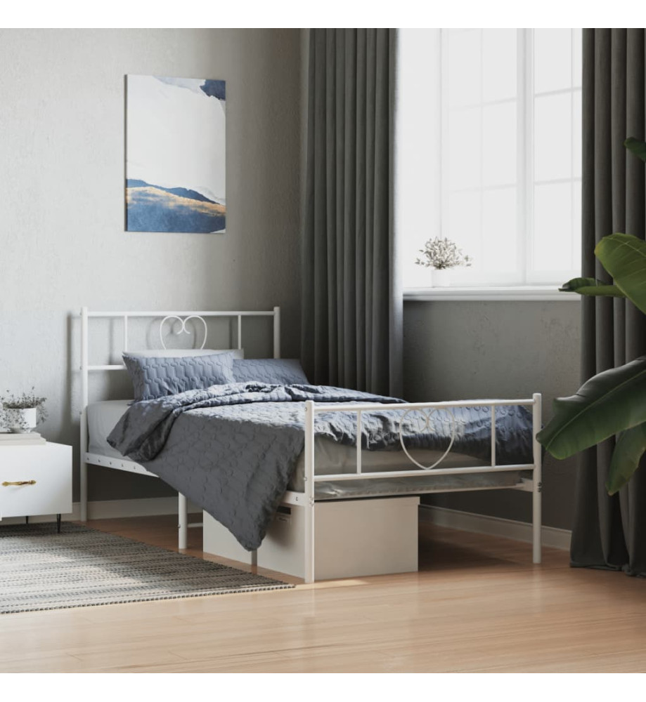 Cadre de lit métal avec tête de lit/pied de lit blanc 75x190 cm Cadre de lit métal avec tête de lit/pied de lit blanc 75x190 cm