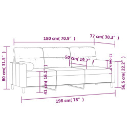 Canapé 3 places avec oreillers décoratifs bordeaux 180 cm tissu