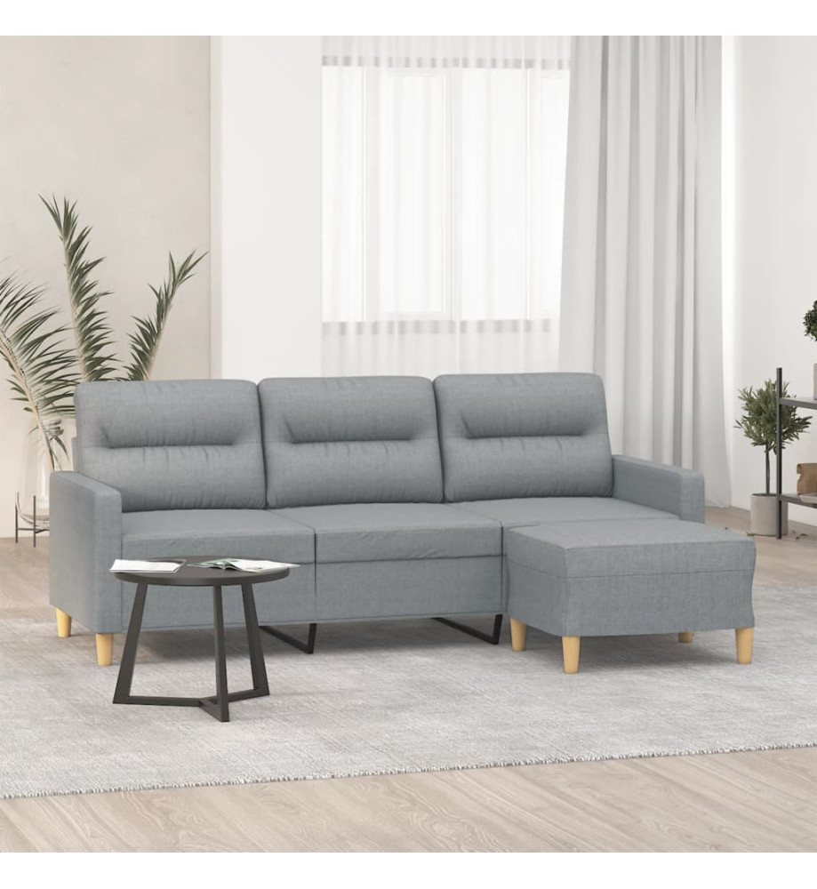 Canapé à 3 places avec repose-pieds Gris clair 180 cm Tissu