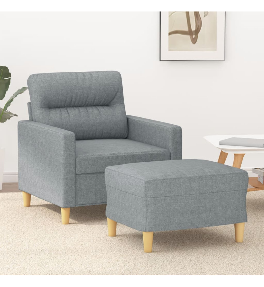 Fauteuil avec repose-pied Gris clair 60 cm Tissu