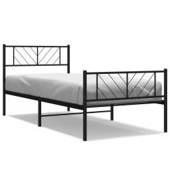 Cadre de lit métal avec tête de lit/pied de lit noir 75x190 cm