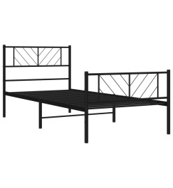 Cadre de lit métal avec tête de lit/pied de lit noir 75x190 cm