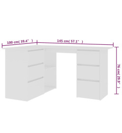 Bureau d'angle Blanc 145x100x76 cm Bois d'ingénierie