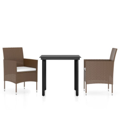 Mobilier de salle à manger de jardin coussins 3 pcs Marron/noir