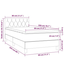Sommier tapissier avec matelas et LED Gris clair 80x200cm Tissu