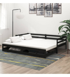 Lit coulissant 2x(90x200) cm Noir Bois de pin massif